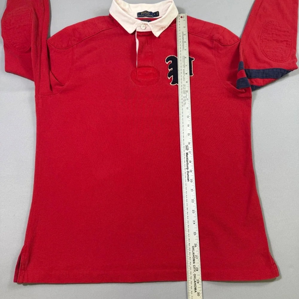 Polo Ralph Lauren Rugby Shirt Mens Large Red Custom Fit 67 Patch Long Sleeve